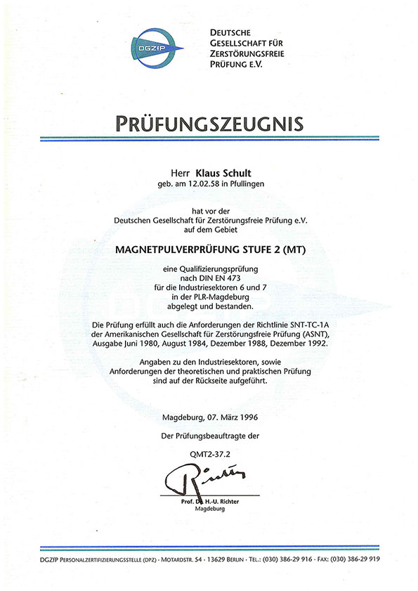 MagnetpulverprüfungStufe 2 (MT)